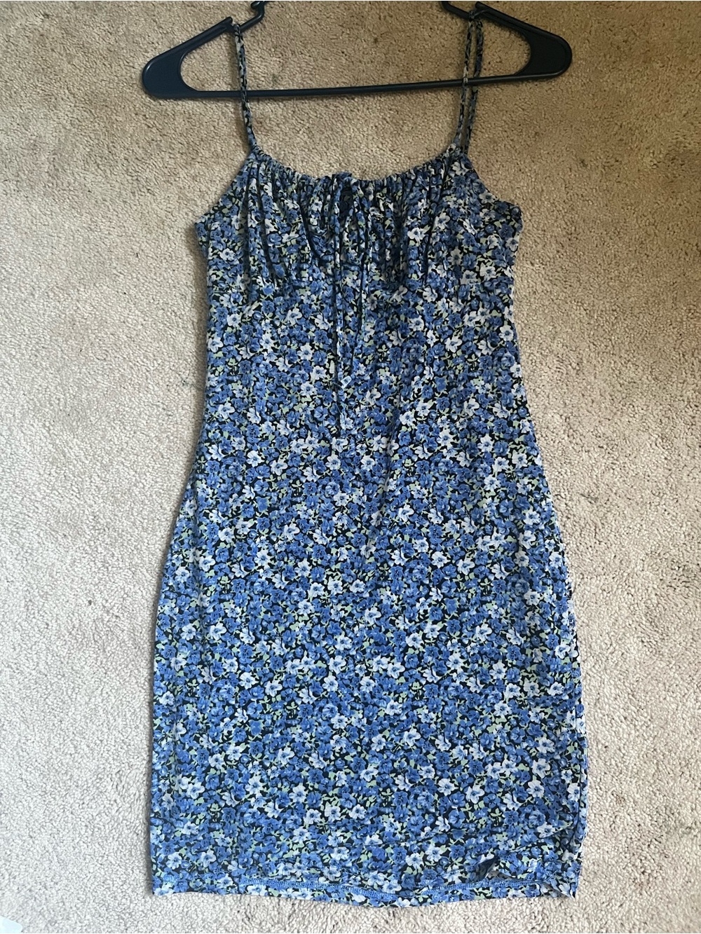 Blue Floral Spaghetti-Strap Mini Dress